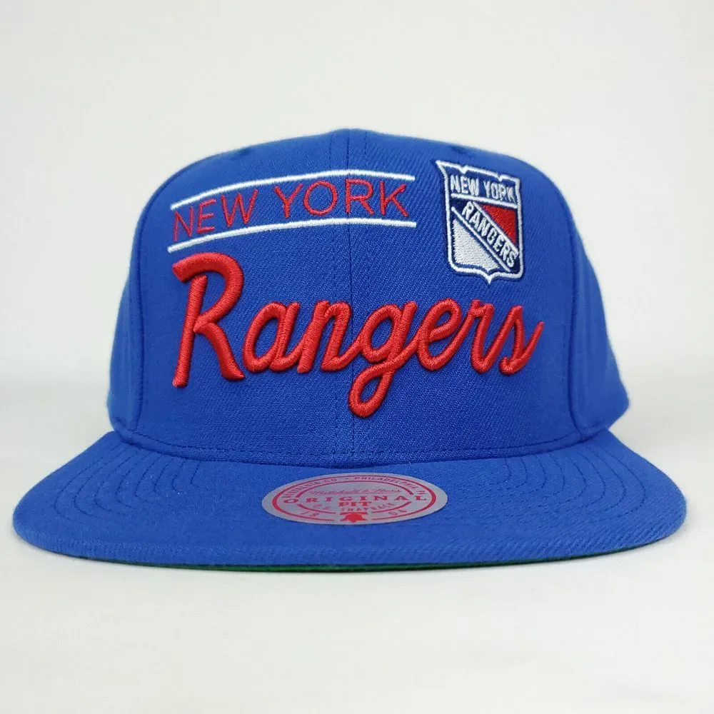 NY Rangers Mitchell & Ness NHL Snapback Hat Cap 3D‎ Script Logo Blue NWT